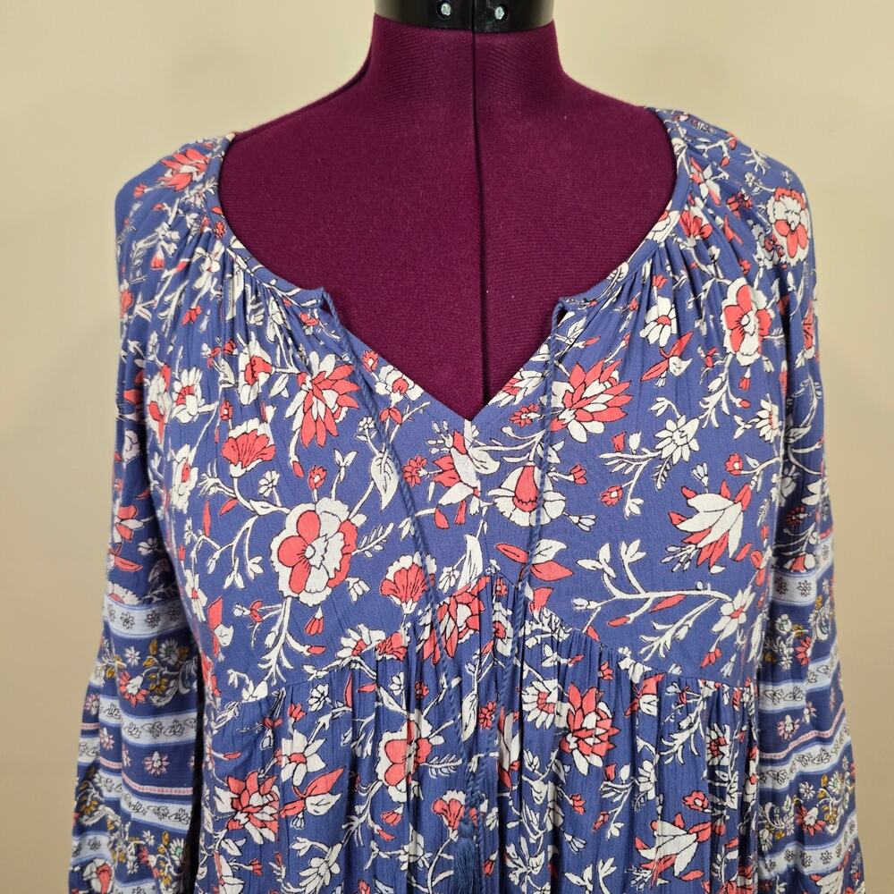 Women's Old Navy Blue Floral Knee Length 3/4 Sleeve Boho Dress | Size Medium - Picture 4 of 11